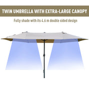 Double-Sided Sun Umbrella Canopy 4.6m Crank Shade with Cross Base, Khaki
