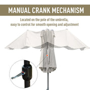 Double-Sided Sun Umbrella Canopy 4.6m Crank Shade with Cross Base, Khaki