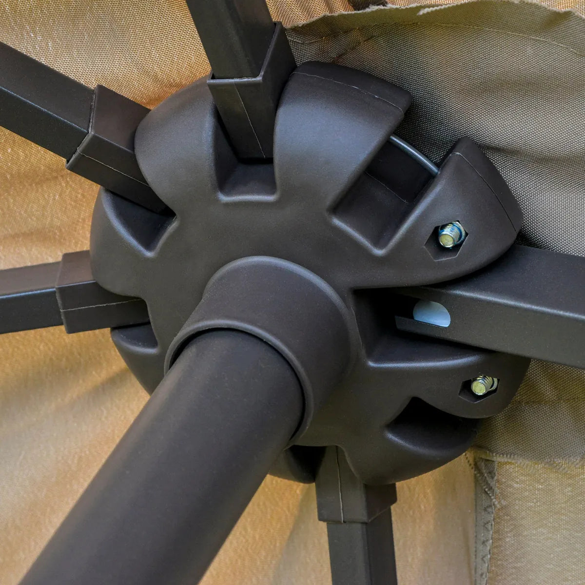 Double-Sided Sun Umbrella Canopy 4.6m Crank Shade with Cross Base, Khaki