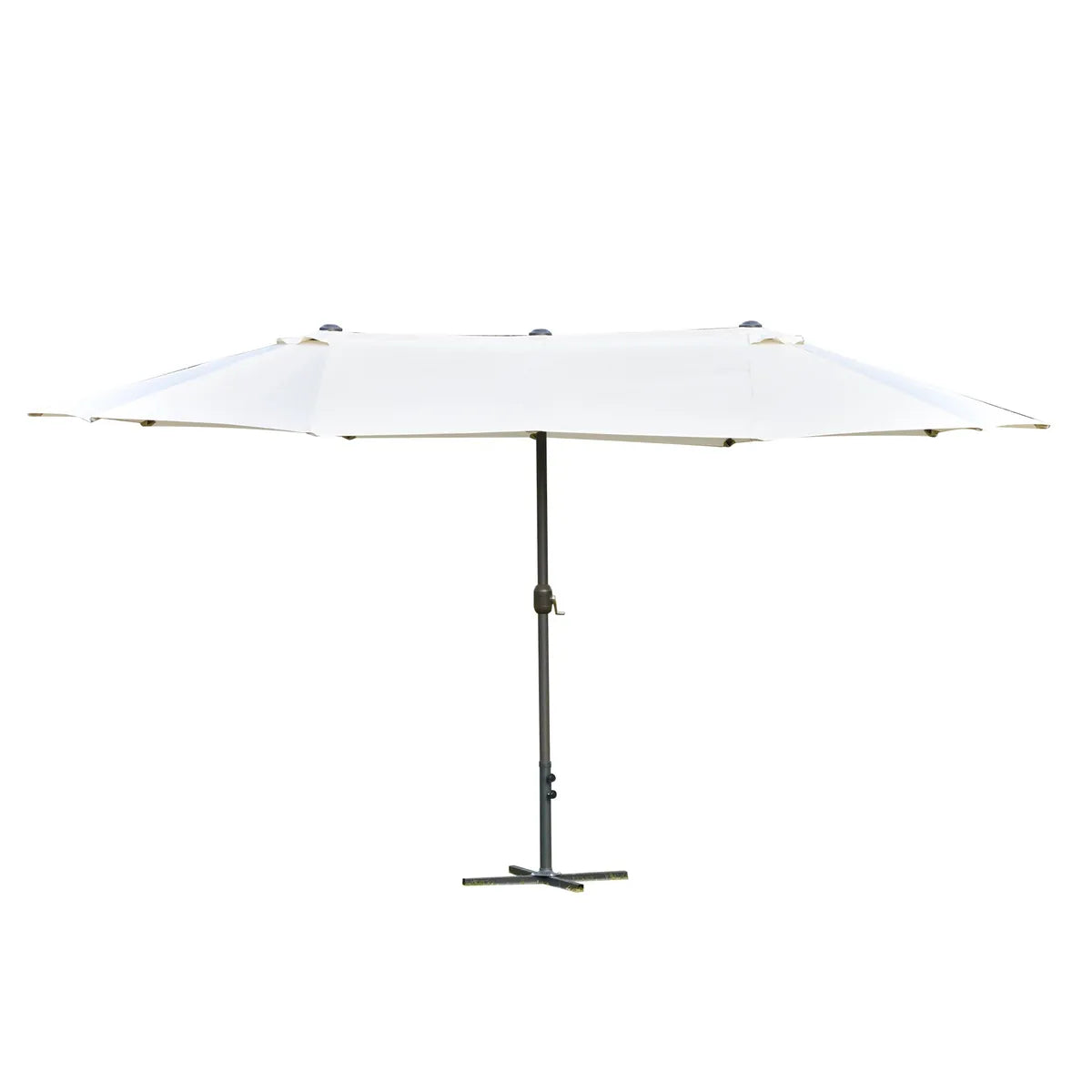 Double-Sided Sun Umbrella Canopy 4.6m Crank Shade with Cross Base, Off White