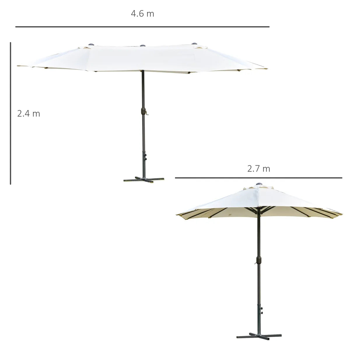 Double-Sided Sun Umbrella Canopy 4.6m Crank Shade with Cross Base, Off White