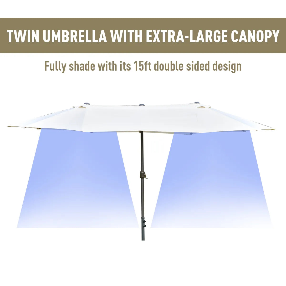 Double-Sided Sun Umbrella Canopy 4.6m Crank Shade with Cross Base, Off White