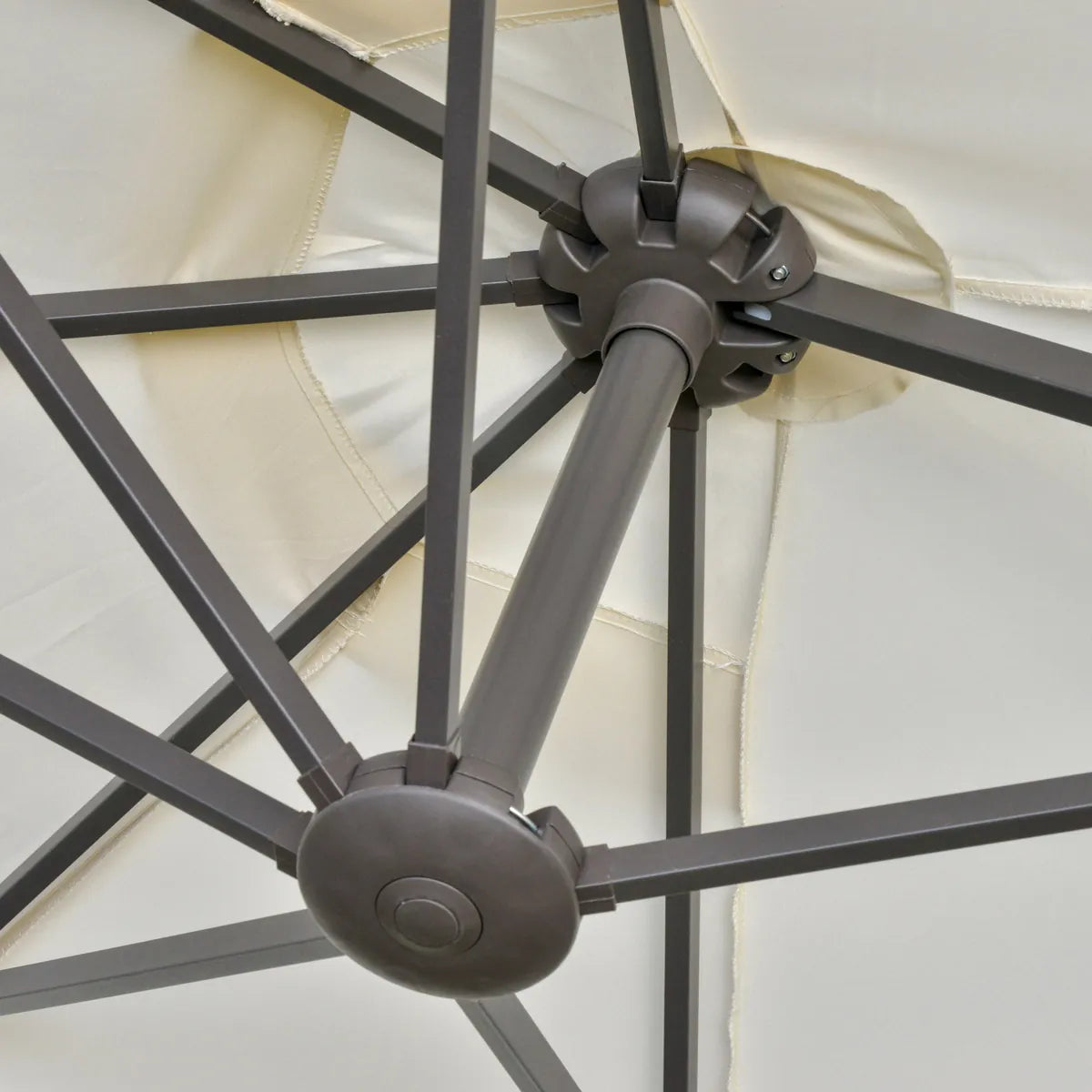 Double-Sided Sun Umbrella Canopy 4.6m Crank Shade with Cross Base, Off White