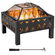 Fire Pit Outdoor, 66cm, Black, with Screen Cover and Poker for Patio Backyard Wood Burner Firepit Bowl