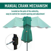 Double-Sided Sun Umbrella Canopy 4.6m Crank Shade with Cross Base, Dark Green