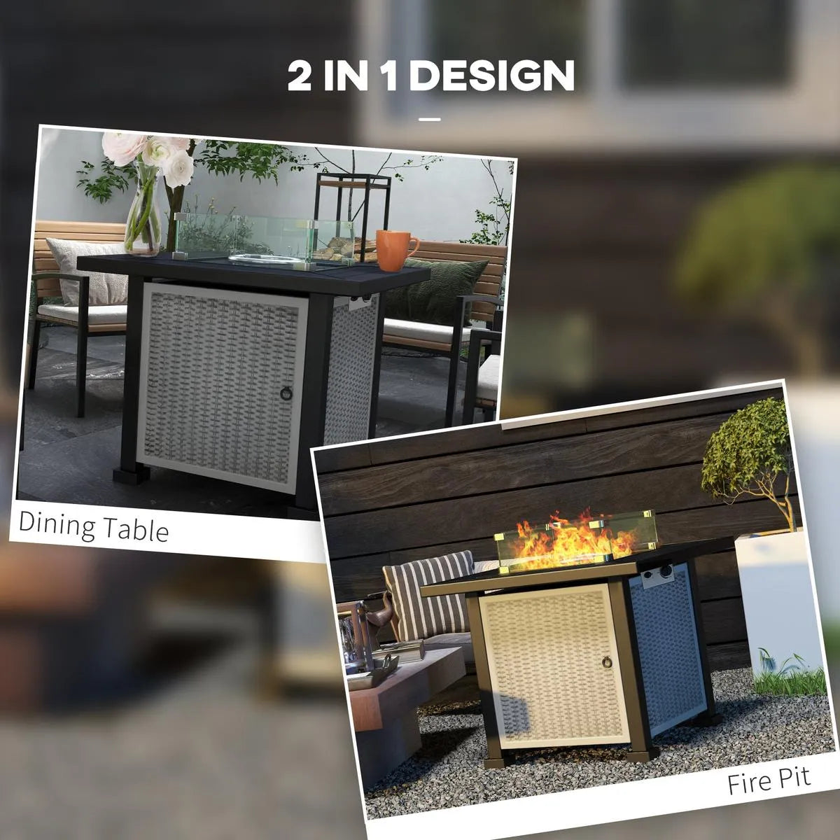 Gas Fire Pit Table, 50,000 BTU, 81×81cm, Grey