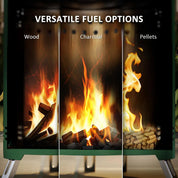 Fire Pit Portable Stainless Steel, 16×16cm, Green with Poker for Garden Camping Bonfire Party, Smokeless Wood- or Pellet-Fuelled Tabletop