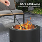 Smokeless Fire Pit Portable Wood Burning, 45cm, Black, Round Metal Bonfire Stove with Poker for Garden Camping