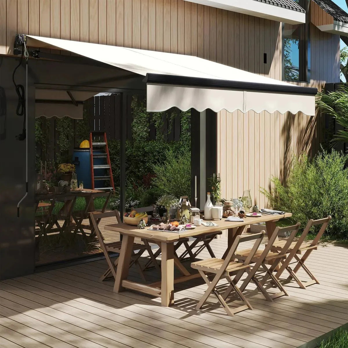 Electric Awning 2.5x2m Beige with Remote Controller Aluminium Frame DIY Retractable Awning UV30+ Sun Shade Canopy Garden Patio Deck Door Window