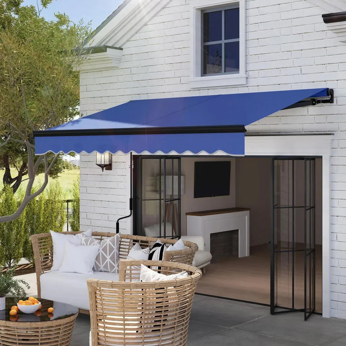 Electric Awning 2.5x2m Blue with LED Light Remote Controller Aluminium Frame DIY Retractable UV50+ Sun Shade Canopy Garden Patio Deck Door Window