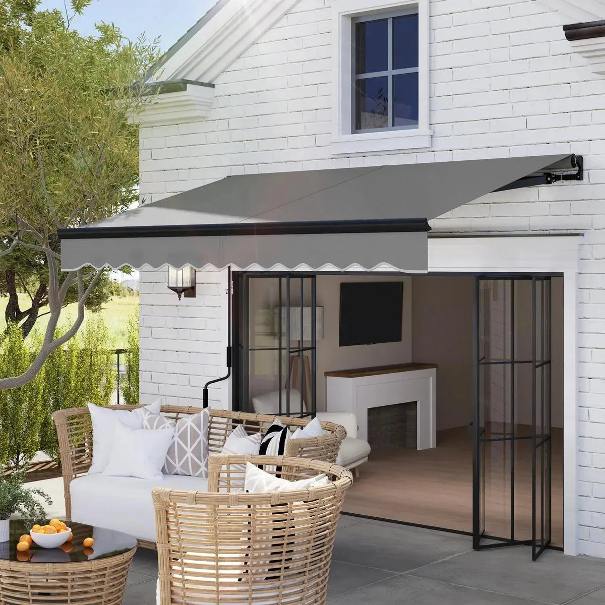 Electric Awning 2.5x2m Dark Grey with LED Light Remote Controller Aluminium Frame DIY Retractable UV50+ Sun Shade Canopy Garden Patio Deck Door Window