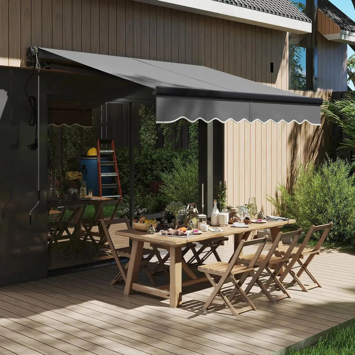 Electric Awning 2.5x2m Dark Grey with Remote Controller Aluminium Frame DIY Retractable Awning UV30+ Sun Shade Canopy Garden Patio Deck Door Window