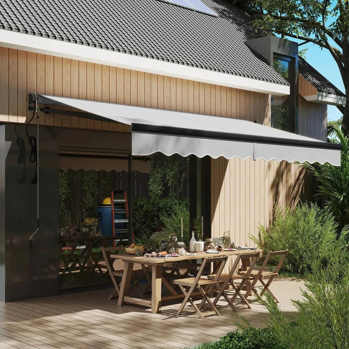 Electric Awning 3.5x3m Light Grey with Remote Controller Aluminium Frame DIY Retractable Awning UPF30+ Sun Shade Canopy Garden Patio Deck Door Window