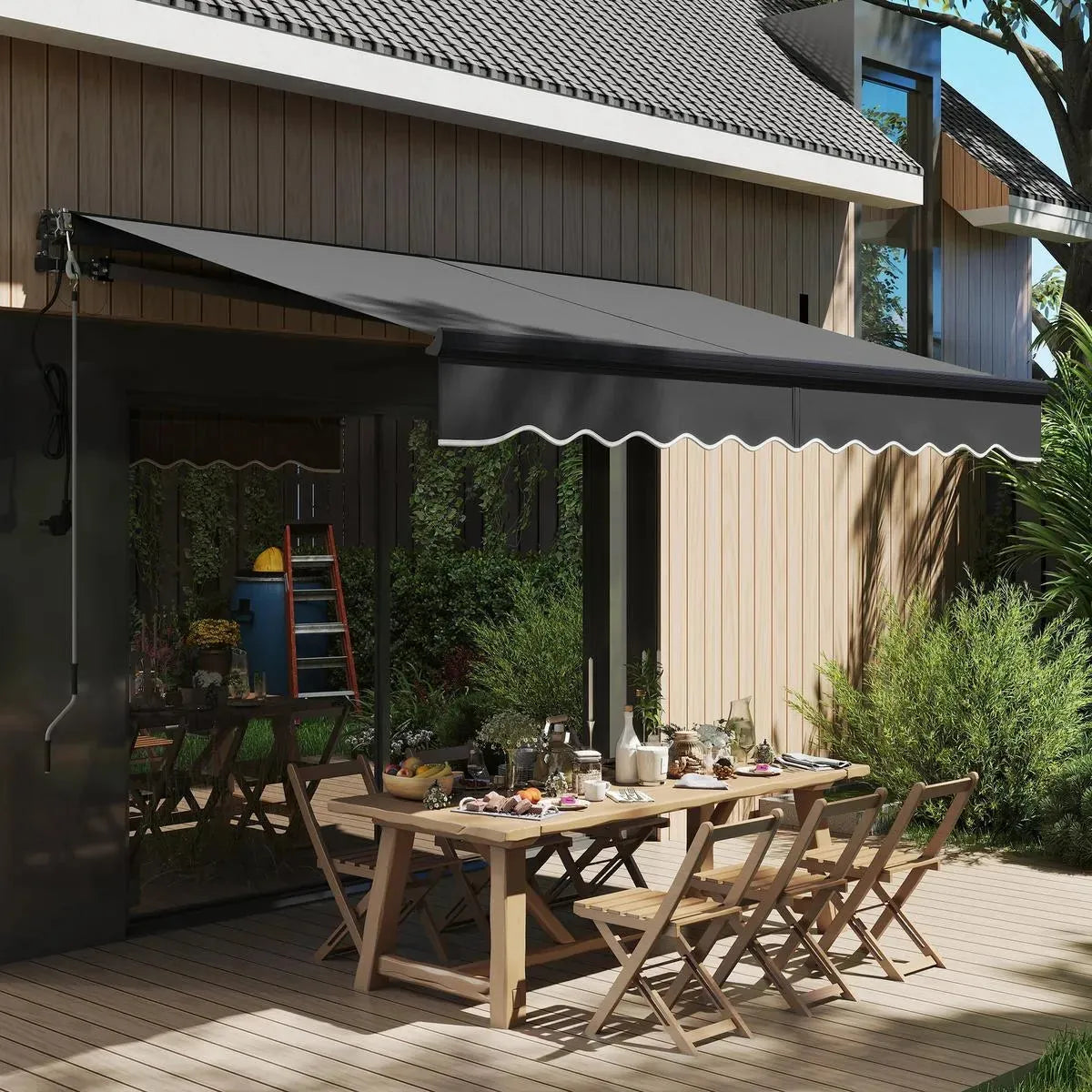 Electric Awning 3x2.5m Dark Grey with Remote Controller Aluminium Frame DIY Retractable Awning UV30+ Sun Shade Canopy Garden Patio Deck Door Window