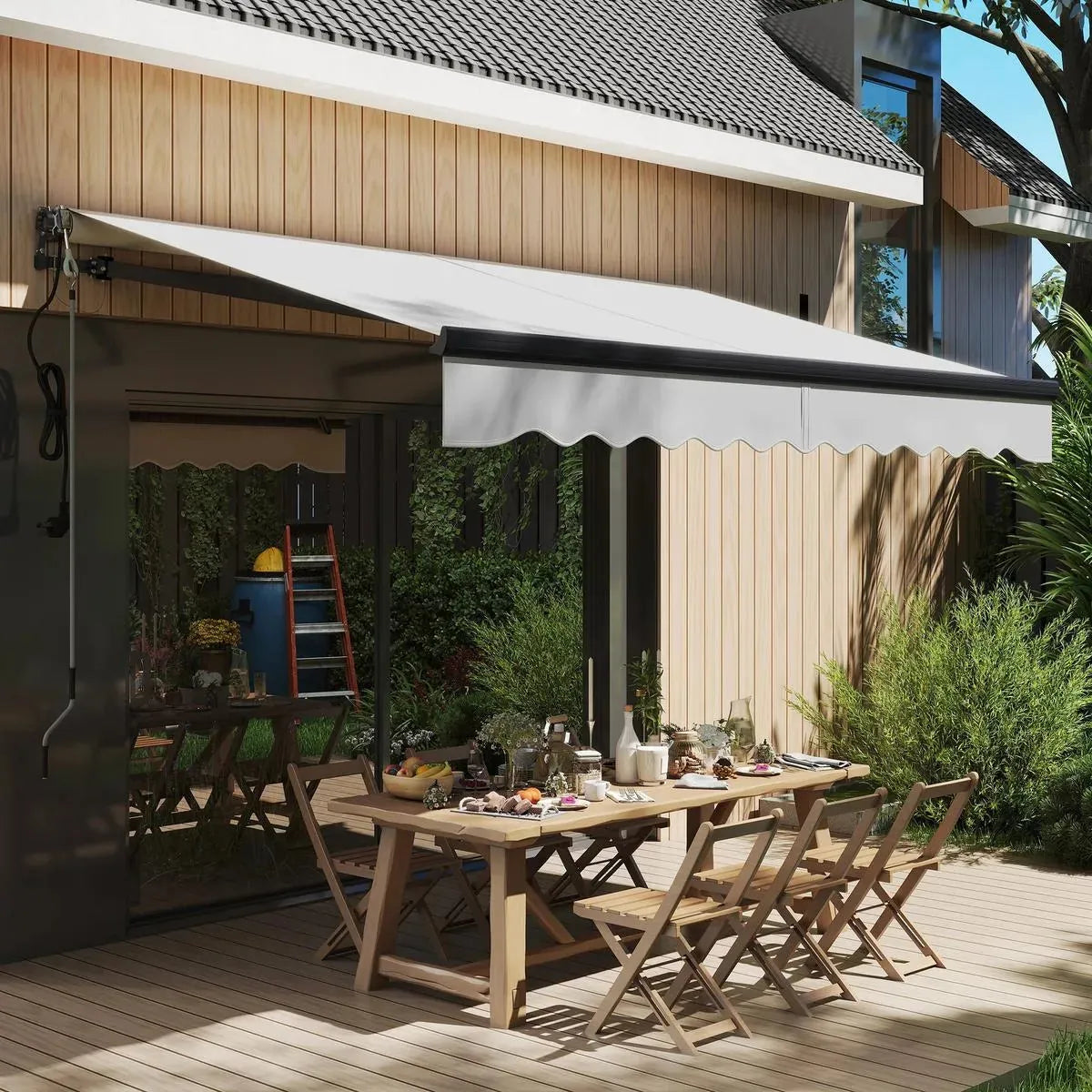 Electric Awning 3x2.5m Light Grey with Remote Controller Aluminium Frame DIY Retractable Awning UV30+ Sun Shade Canopy Garden Patio Deck Door Window