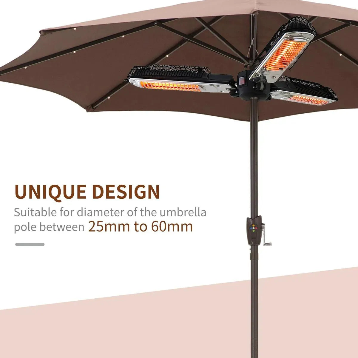 Electric Umbrella Parasol Mounted Infrared Heater 2000W for Patio Gazebo Outdoor Use