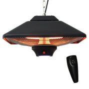 Hanging Electric Patio Heater 1000/2000W Waterproof Ceiling Mounted Aluminium Halogen Infrared Heater with LED Light Remote, Black
