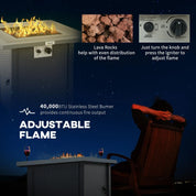 Gas Fire Pit Table, 40,000 BTU, 71×71cm, Black / Dark Grey
