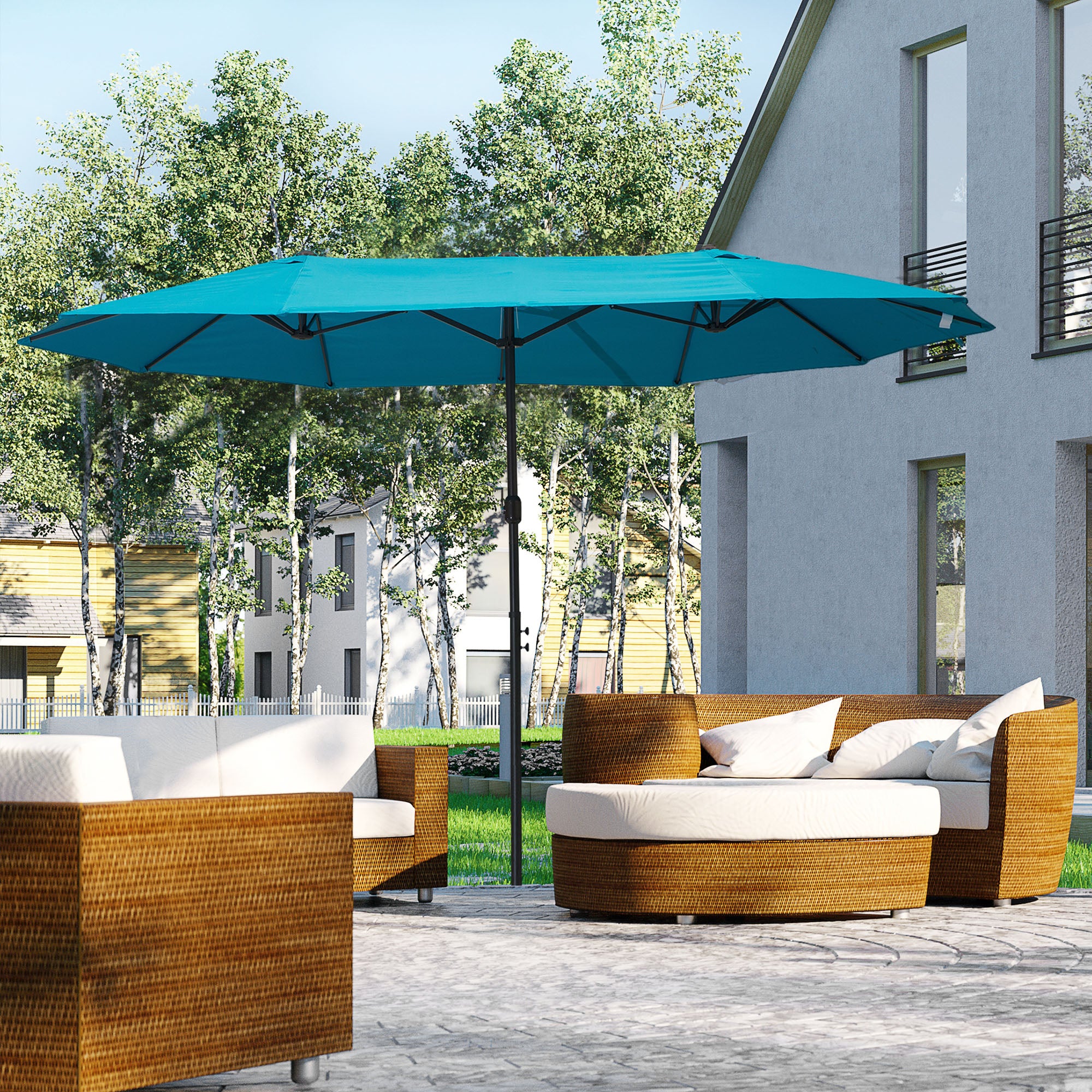 Double Garden Parasol 4.6m Outdoor Patio Sun Umbrella, Sky Blue