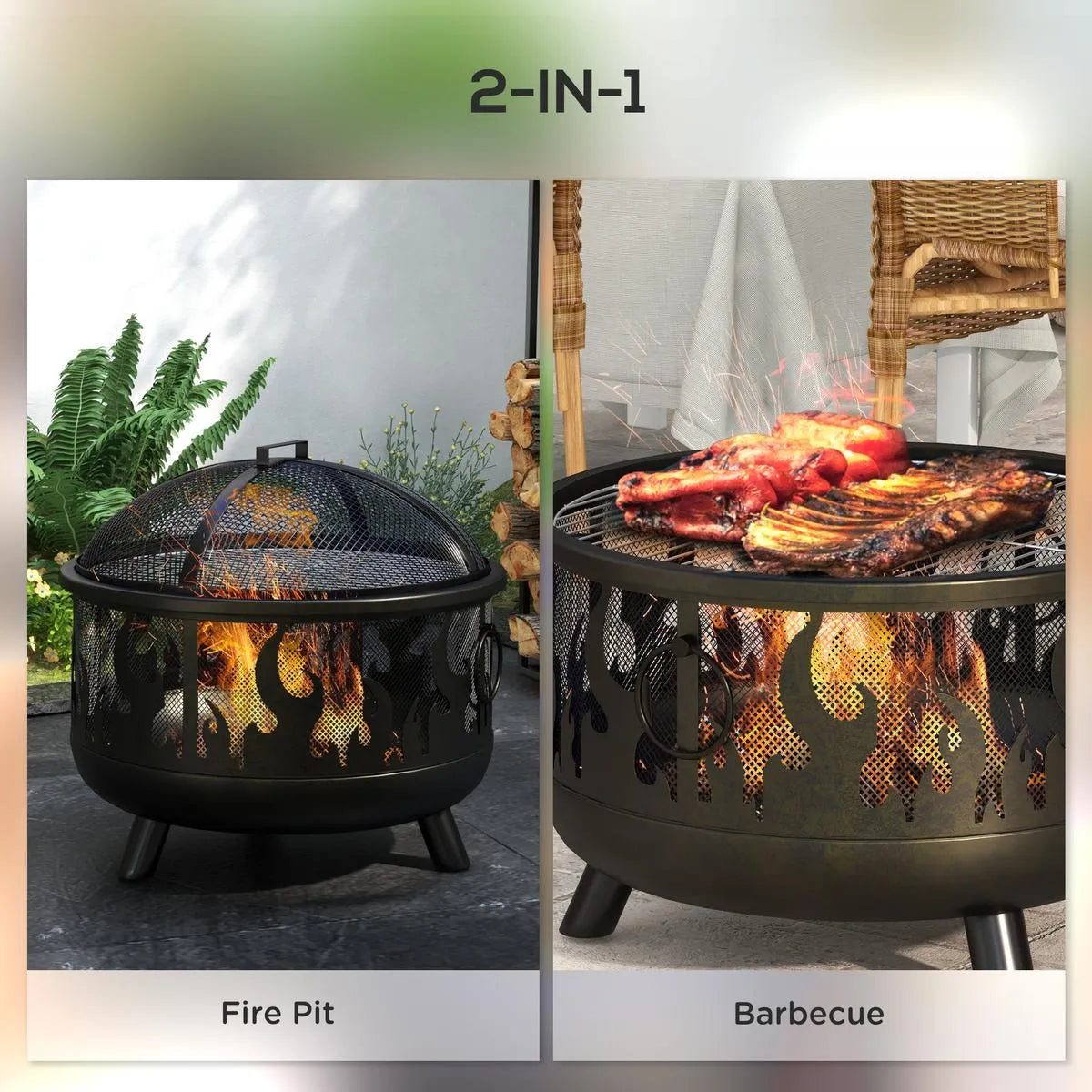 Fire Pit Steel BBQ with Poker, Black