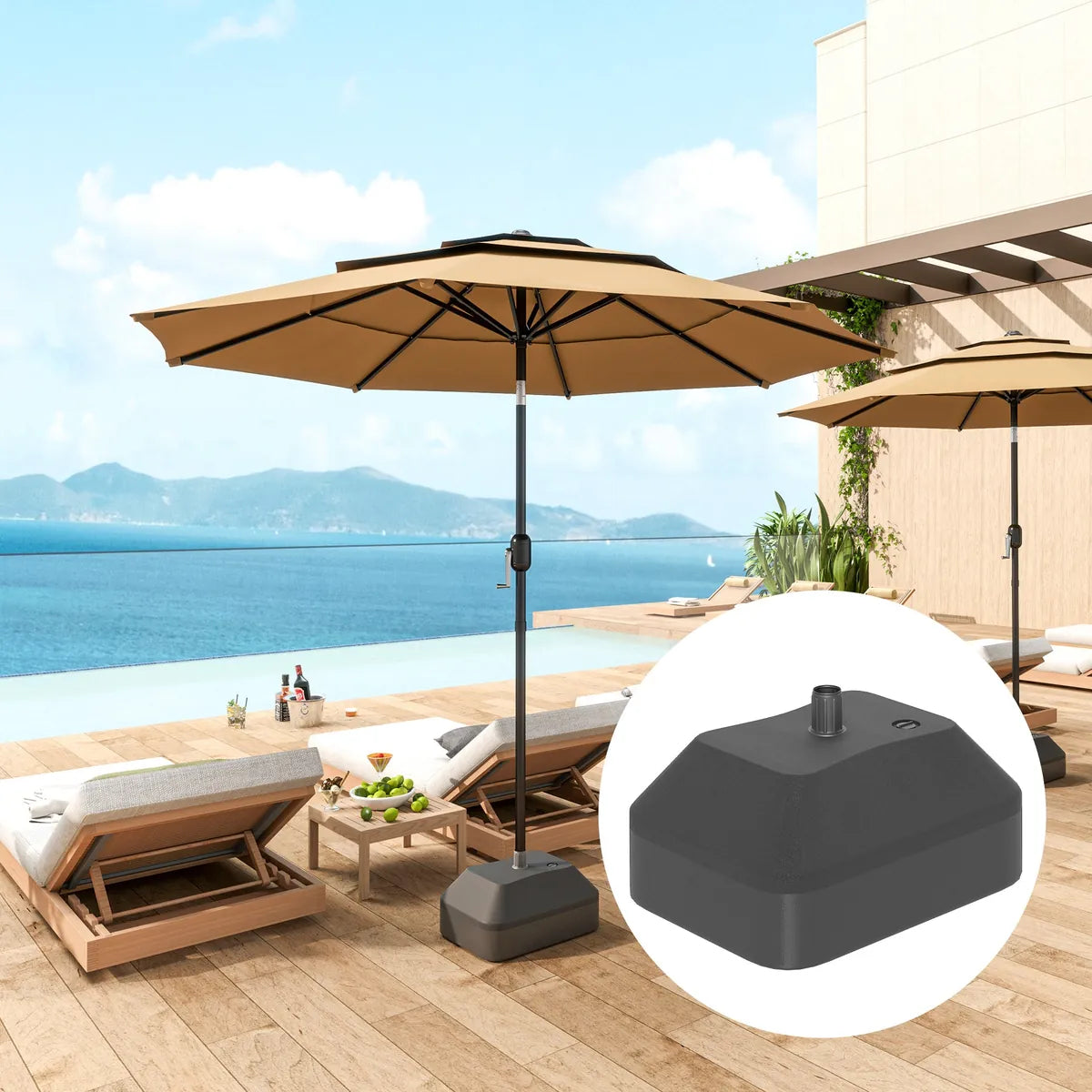 Fillable Garden Parasol Base Heavy Duty Stand Filled Up to 24kg with Stand or 20kg with Water for 38mm Poles, Black