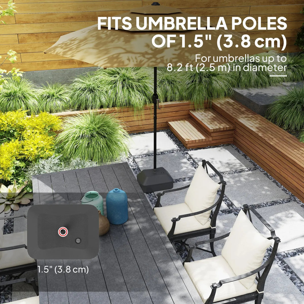 Fillable Garden Parasol Base Heavy Duty Stand Filled Up to 24kg with Stand or 20kg with Water for 38mm Poles, Black