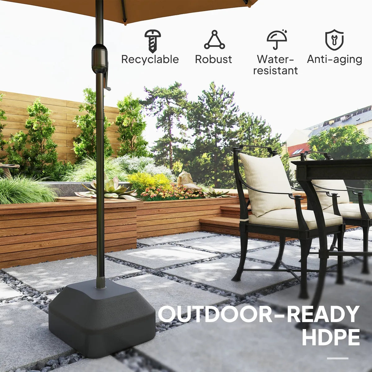 Fillable Garden Parasol Base Heavy Duty Stand Filled Up to 24kg with Stand or 20kg with Water for 38mm Poles, Black