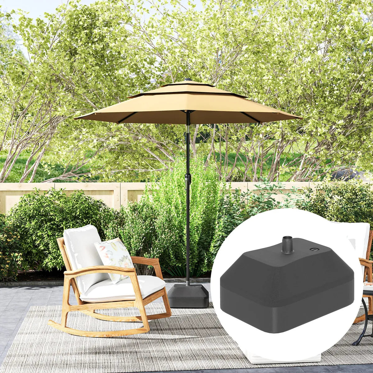 Fillable Garden Parasol Base Heavy Duty Stand Filled Up to 24kg with Stand or 20kg with Water for 38mm Poles, Black