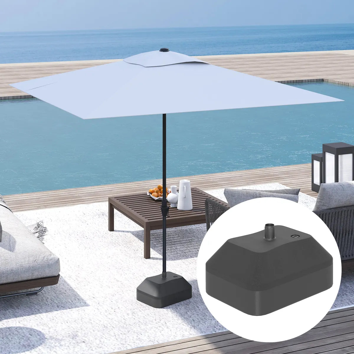 Fillable Garden Parasol Base Heavy Duty Stand Filled Up to 24kg with Stand or 20kg with Water for 38mm Poles, Black