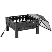 Fire Pit Outdoor, 66cm, Black, with Screen Cover and Poker for Patio Backyard Wood Burner Firepit Bowl
