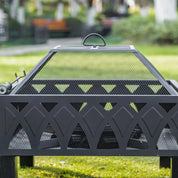Fire Pit Outdoor, 66cm, Black, with Screen Cover and Poker for Patio Backyard Wood Burner Firepit Bowl