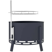Fire Pit Portable Round, 58cm, Black with Grill Grate, Ash Catcher and Poker for Garden Camping Bonfire Picnic BBQ
