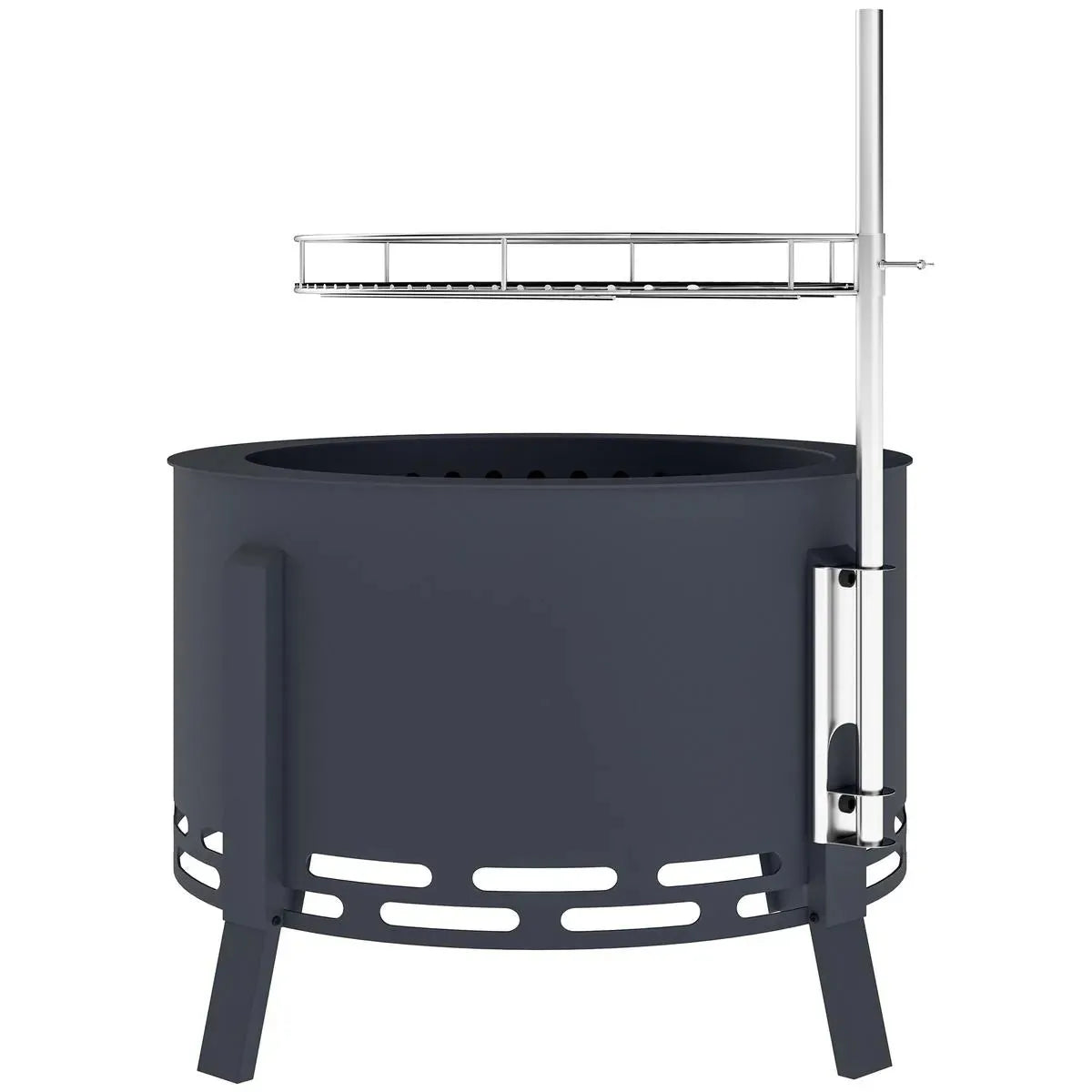 Fire Pit Portable Round, 58cm, Black with Grill Grate, Ash Catcher and Poker for Garden Camping Bonfire Picnic BBQ