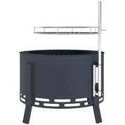 Fire Pit Portable Round, 58cm, Black with Grill Grate, Ash Catcher and Poker for Garden Camping Bonfire Picnic BBQ
