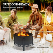 Fire Pit Portable Round, 58cm, Black with Grill Grate, Ash Catcher and Poker for Garden Camping Bonfire Picnic BBQ