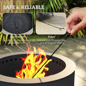 Fire Pit Portable Round, 58cm, Black with Grill Grate, Ash Catcher and Poker for Garden Camping Bonfire Picnic BBQ