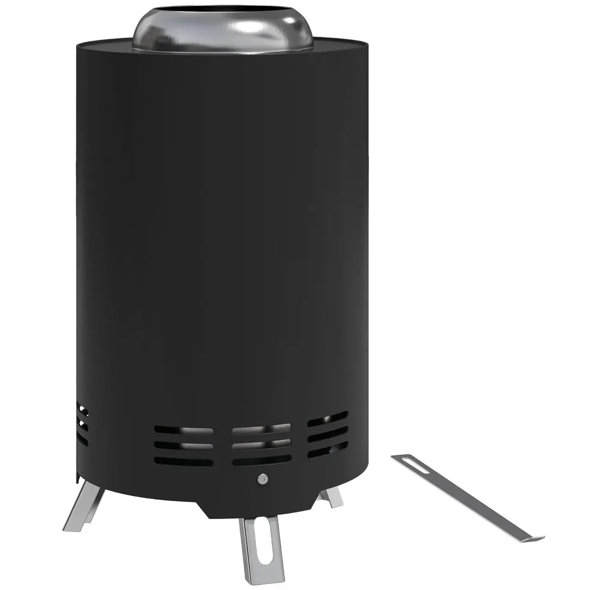 Fire Pit Portable Stainless Steel, 16×16cm, Black with Poker for Garden Camping Bonfire Party, Smokeless Wood- or Pellet-Fuelled Tabletop
