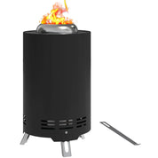 Fire Pit Portable Stainless Steel, 16×16cm, Black with Poker for Garden Camping Bonfire Party, Smokeless Wood- or Pellet-Fuelled Tabletop