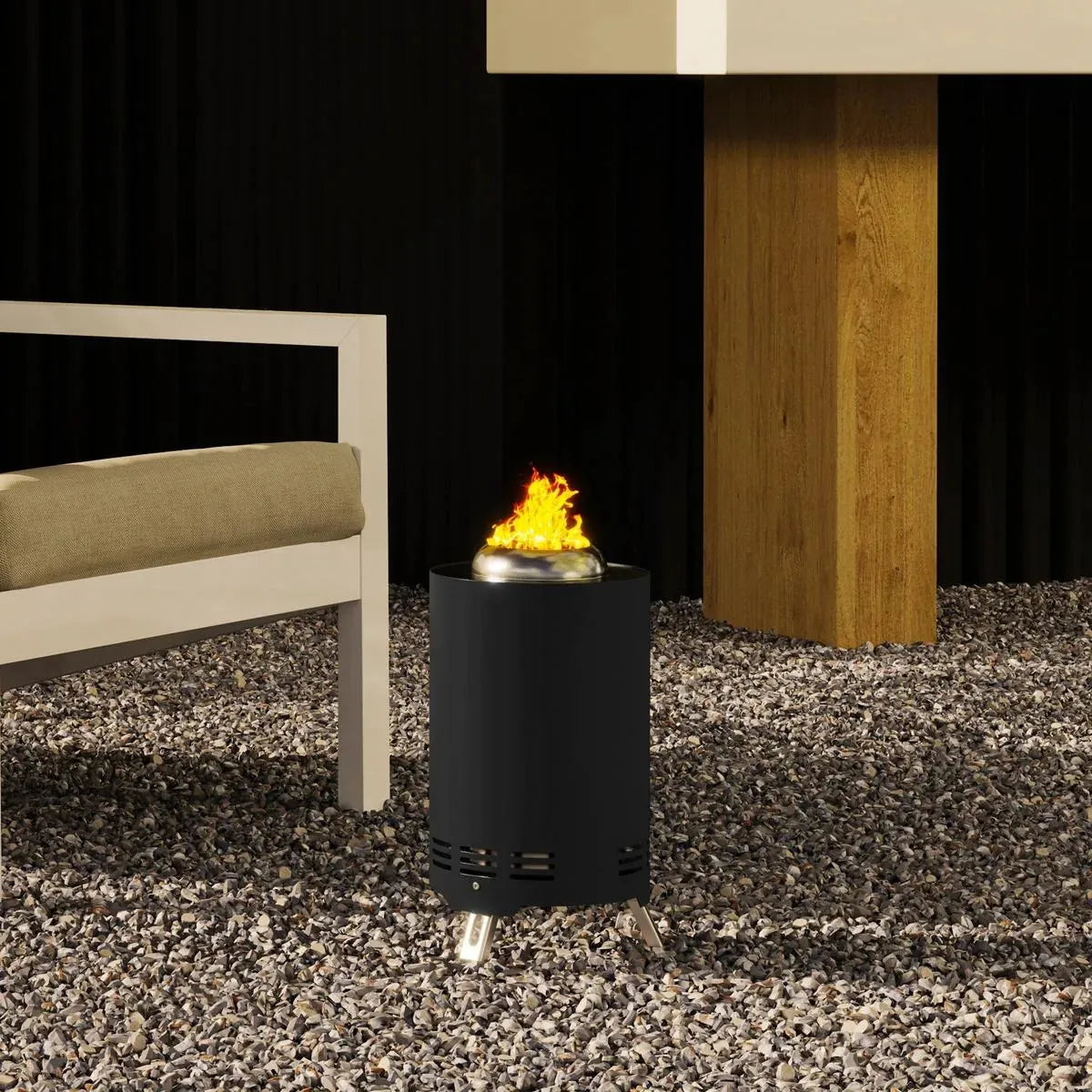 Fire Pit Portable Stainless Steel, 16×16cm, Black with Poker for Garden Camping Bonfire Party, Smokeless Wood- or Pellet-Fuelled Tabletop