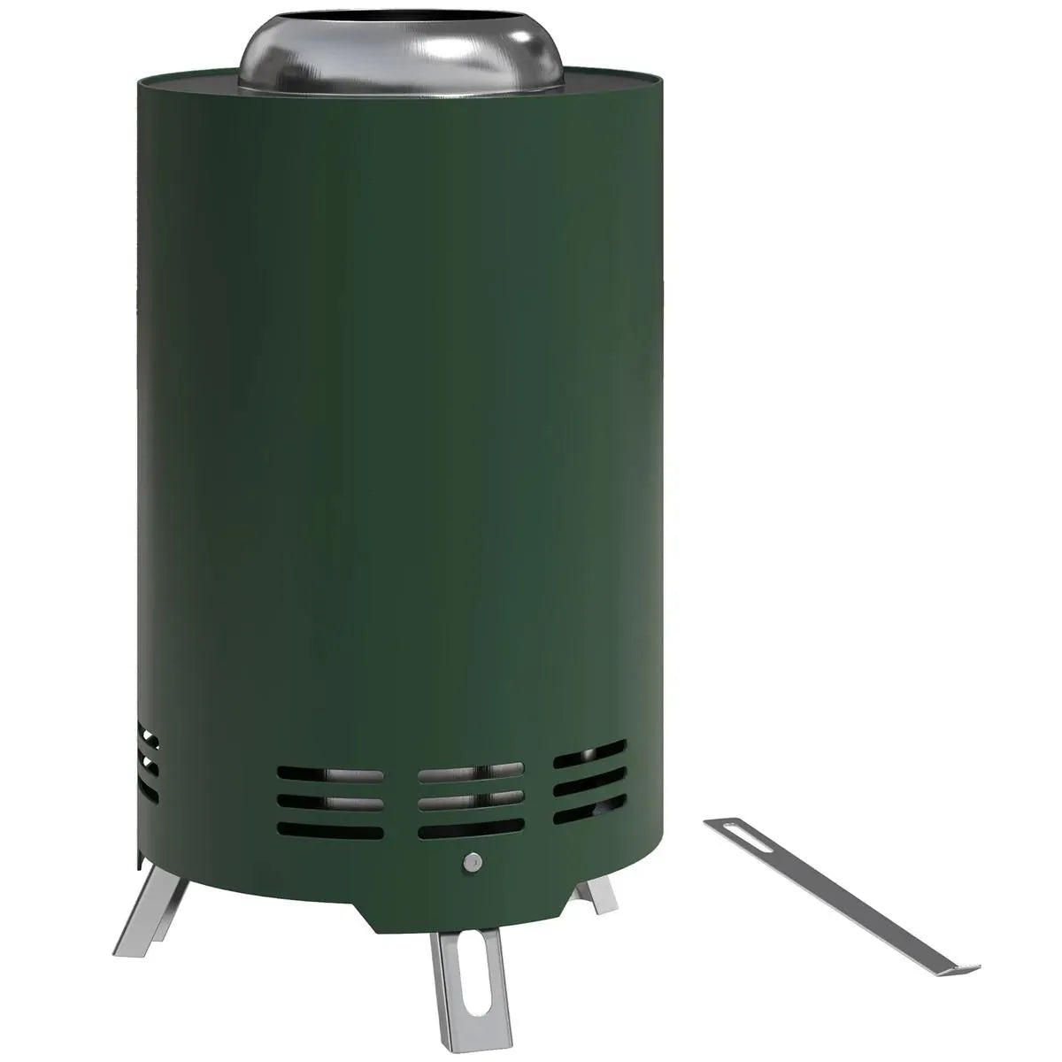 Fire Pit Portable Stainless Steel, 16×16cm, Green with Poker for Garden Camping Bonfire Party, Smokeless Wood- or Pellet-Fuelled Tabletop