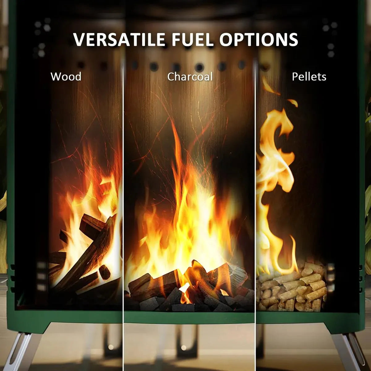 Fire Pit Portable Stainless Steel, 16×16cm, Green with Poker for Garden Camping Bonfire Party, Smokeless Wood- or Pellet-Fuelled Tabletop