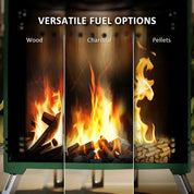Fire Pit Portable Stainless Steel, 16×16cm, Green with Poker for Garden Camping Bonfire Party, Smokeless Wood- or Pellet-Fuelled Tabletop