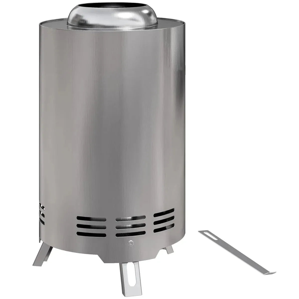 Fire Pit Portable Stainless Steel, 16×16cm, Silver Tone with Poker for Garden Camping Bonfire Party, Smokeless Wood- or Pellet-Fuelled Tabletop