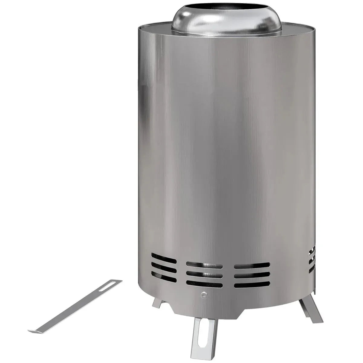 Fire Pit Portable Stainless Steel, 16×16cm, Silver Tone with Poker for Garden Camping Bonfire Party, Smokeless Wood- or Pellet-Fuelled Tabletop