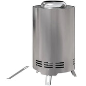 Fire Pit Portable Stainless Steel, 16×16cm, Silver Tone with Poker for Garden Camping Bonfire Party, Smokeless Wood- or Pellet-Fuelled Tabletop