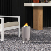 Fire Pit Portable Stainless Steel, 16×16cm, Silver Tone with Poker for Garden Camping Bonfire Party, Smokeless Wood- or Pellet-Fuelled Tabletop