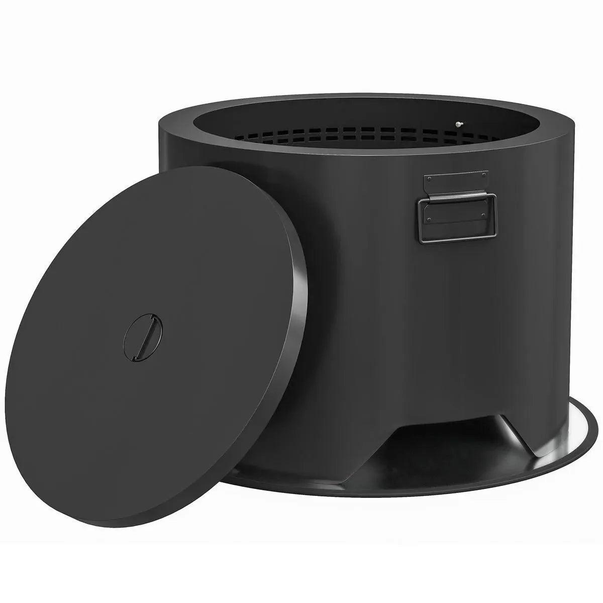 Fire Pit Round Outdoor with Lid and Fire Poker, Black