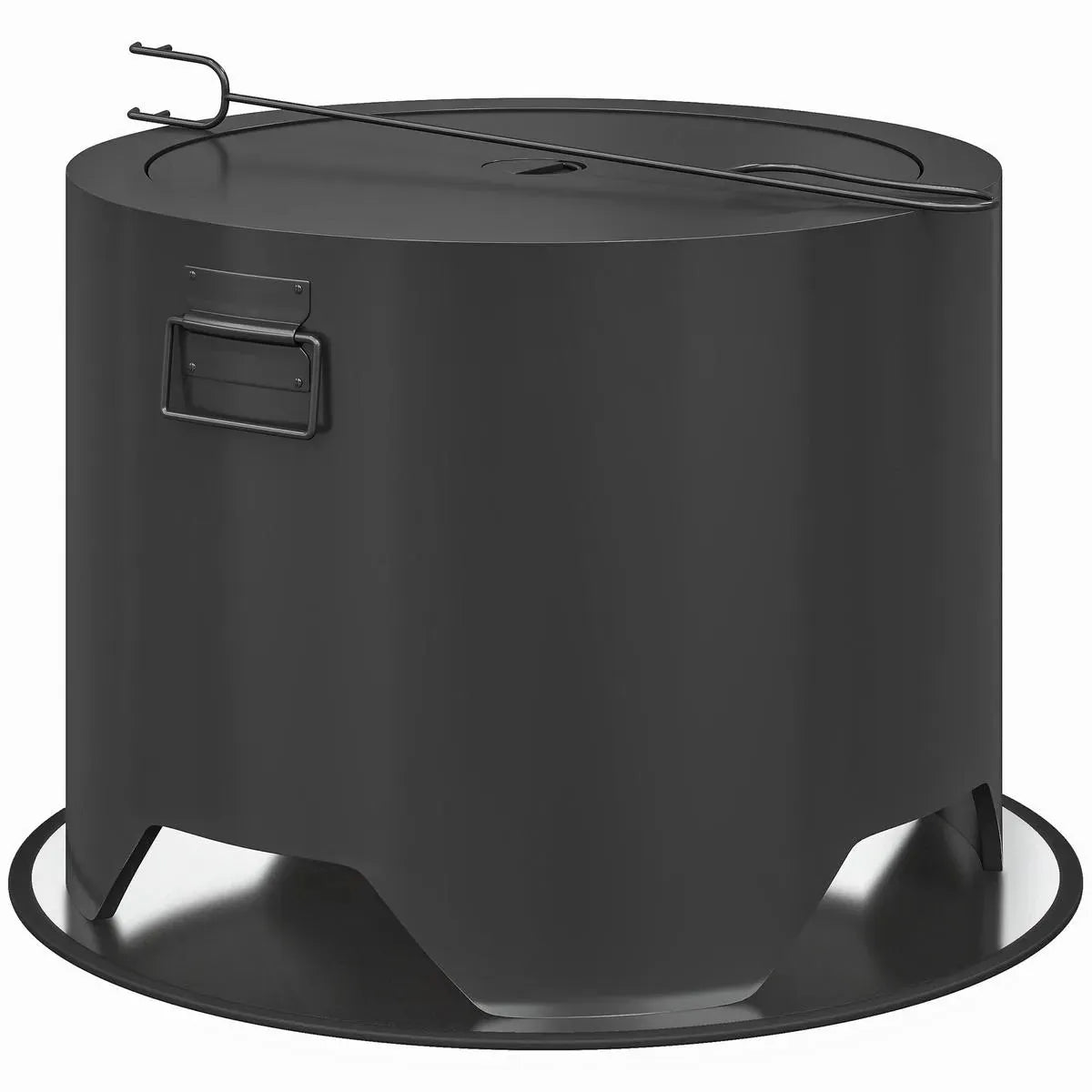 Fire Pit Round Outdoor with Lid and Fire Poker, Black
