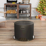 Fire Pit Round Outdoor with Lid and Fire Poker, Black