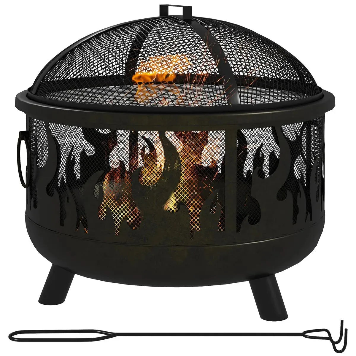 Fire Pit Steel BBQ with Poker, Black